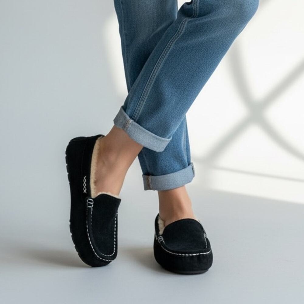 Red Wing Shoes Bella Moccasin Slippers Women's Sz 6 Black Suede Shearling